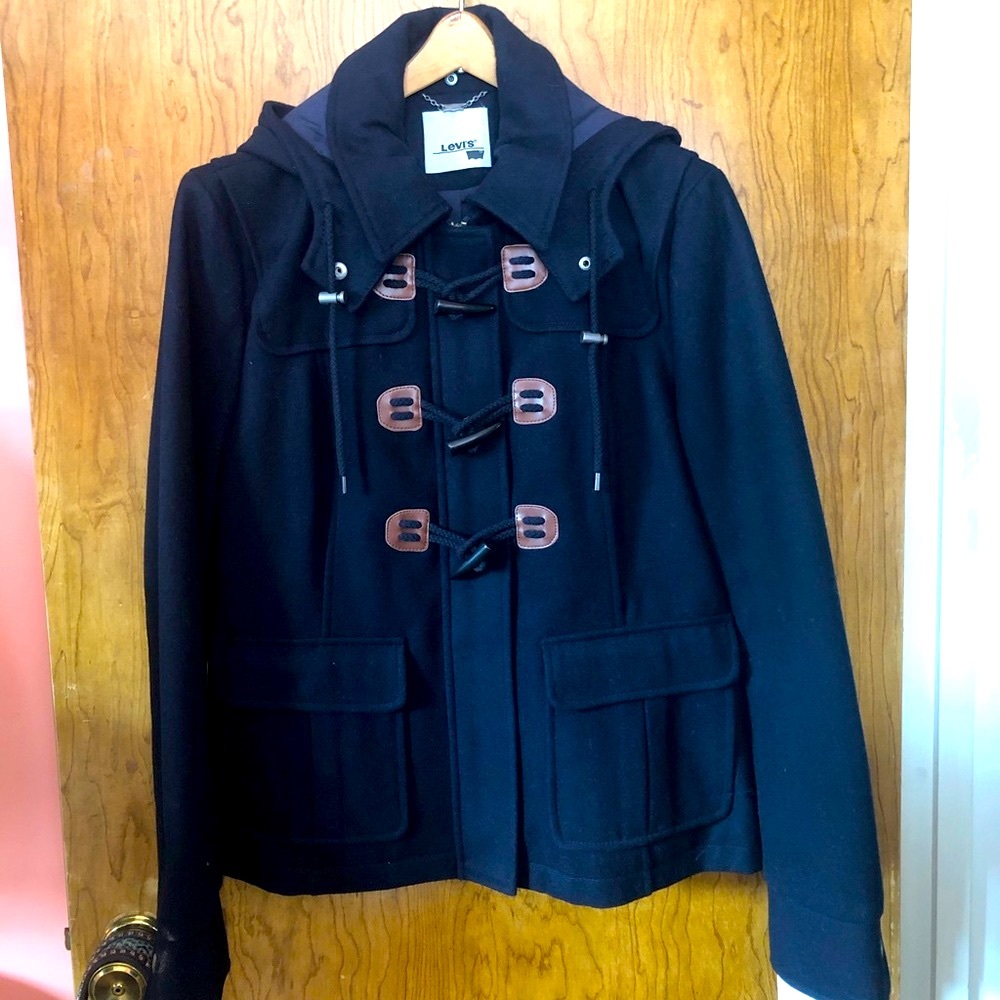 NWT Wool Levi’s Toggle Button Peacoat Navy Blue Jacket Sz L